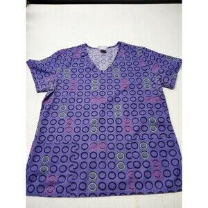 Women's SB SCRUBS Purple With Multi color Circles Scrub Top Size Medium M